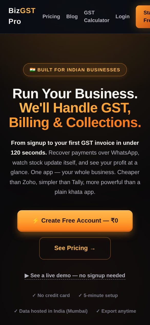 BizGST Pro on a phone